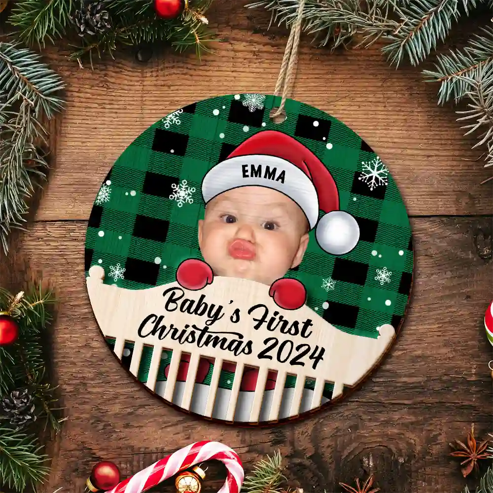 Custom Photo Christmas Baby Crib - Personalized 2-Layered Wooden Ornament ORNA1210