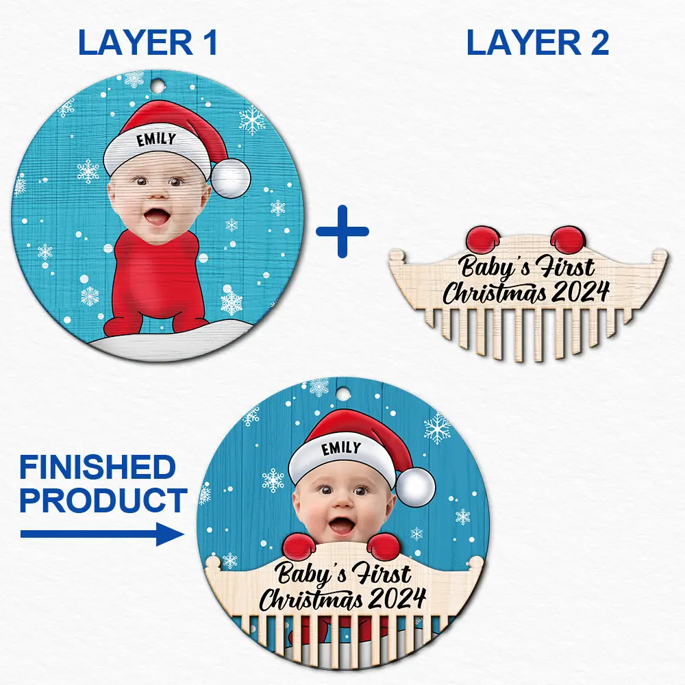 Custom Photo Christmas Baby Crib - Personalized 2-Layered Wooden Ornament ORNA1210