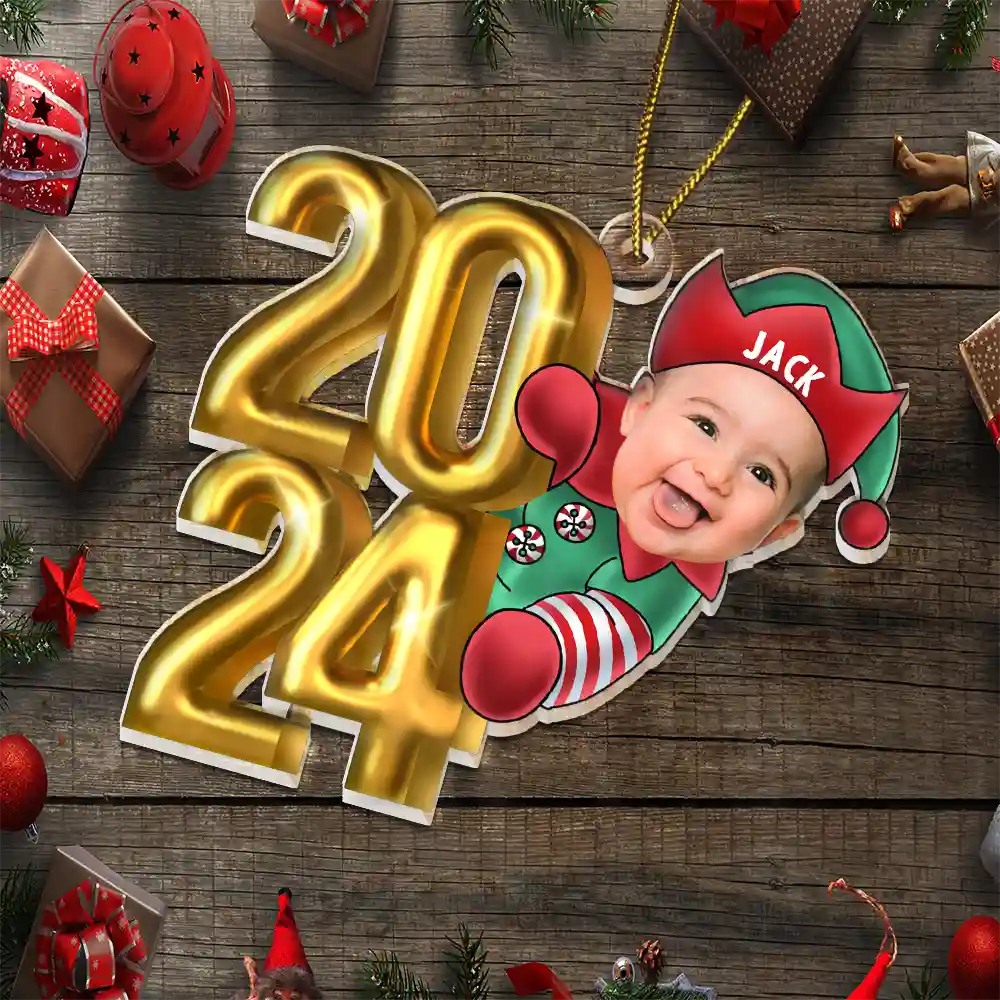 Custom Photo Christmas 2024 Santa Baby - Personalized Cutout Acrylic Ornament ORNA1210
