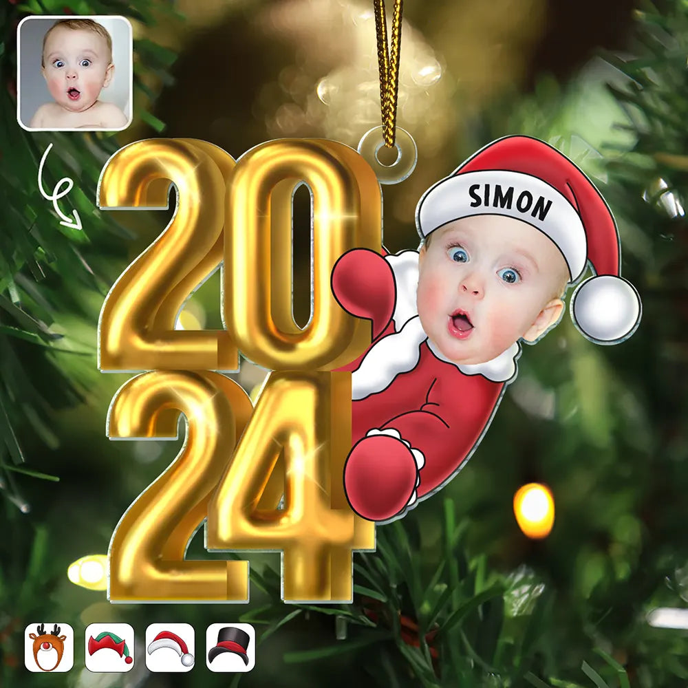 Custom Photo Christmas 2024 Santa Baby - Personalized Cutout Acrylic Ornament ORNA1210