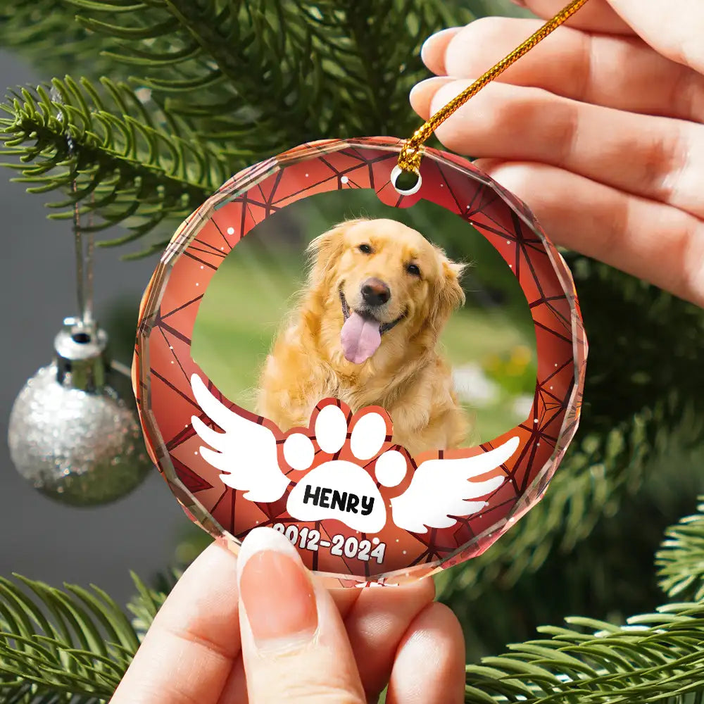 Custom Photo In Loving Memory Pet Wings - Personalized Circle Glass Ornament ORNA1210