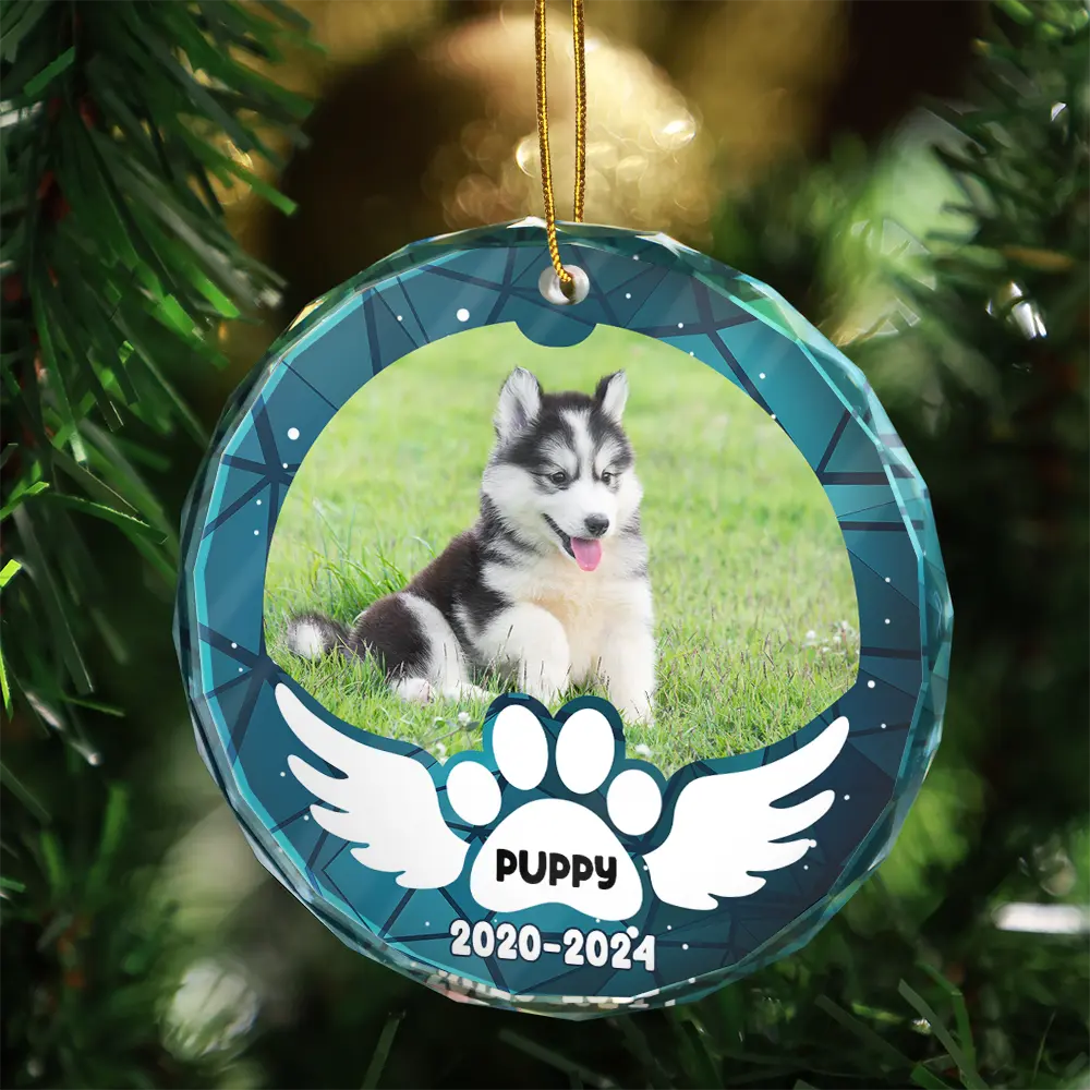 Custom Photo In Loving Memory Pet Wings - Personalized Circle Glass Ornament ORNA1210