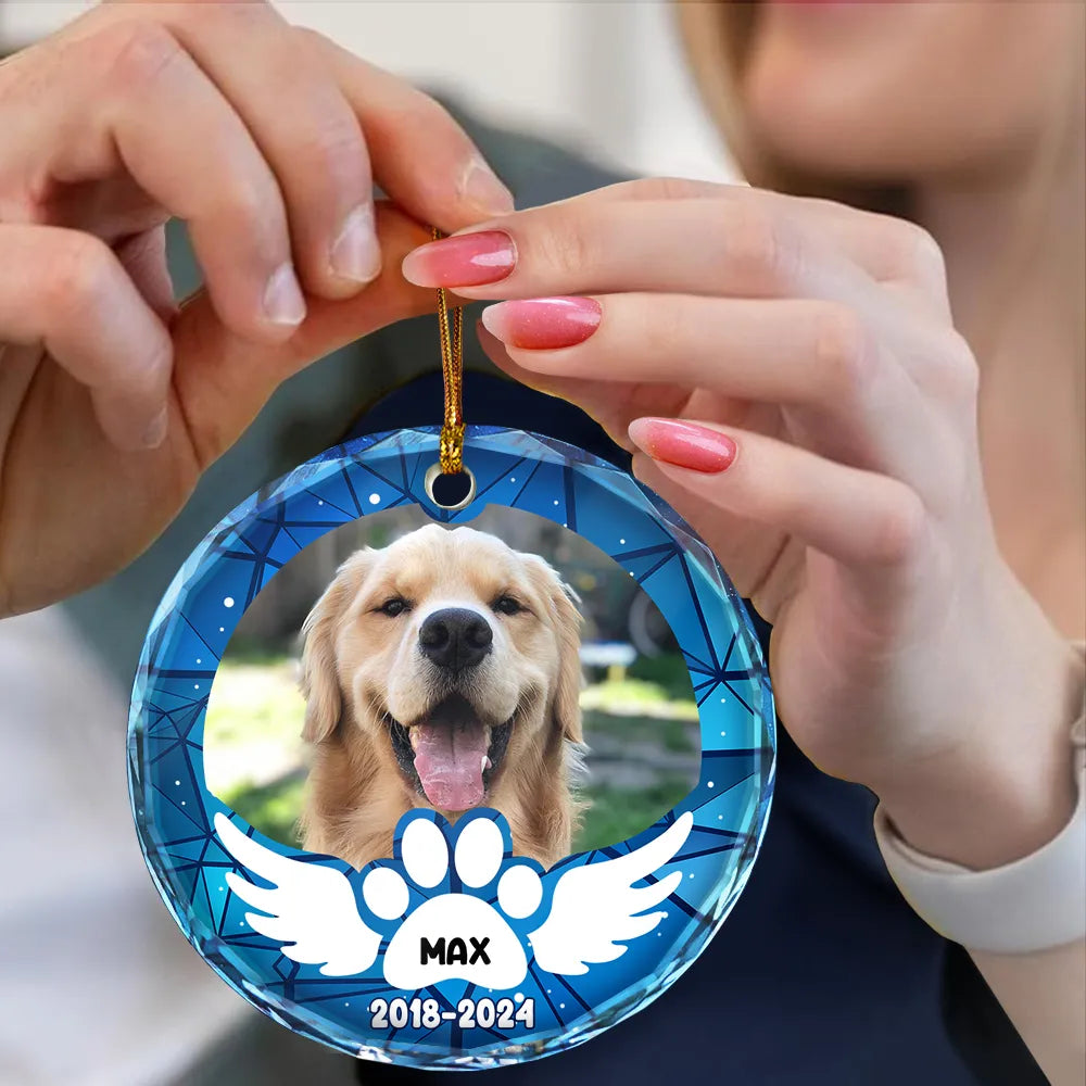 Custom Photo In Loving Memory Pet Wings - Personalized Circle Glass Ornament ORNA1210