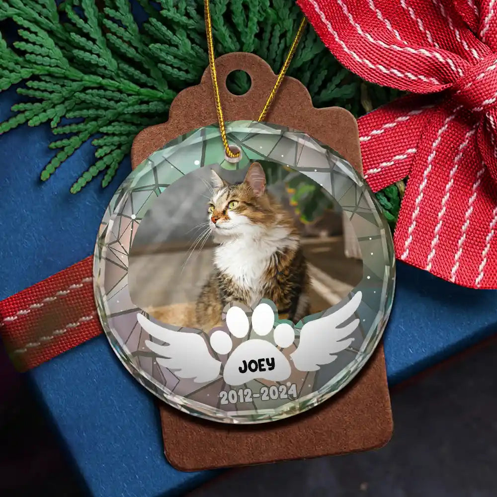 Custom Photo In Loving Memory Pet Wings - Personalized Circle Glass Ornament ORNA1210