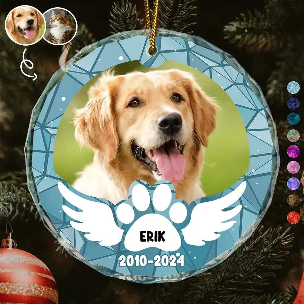 Custom Photo In Loving Memory Pet Wings - Personalized Circle Glass Ornament ORNA1210