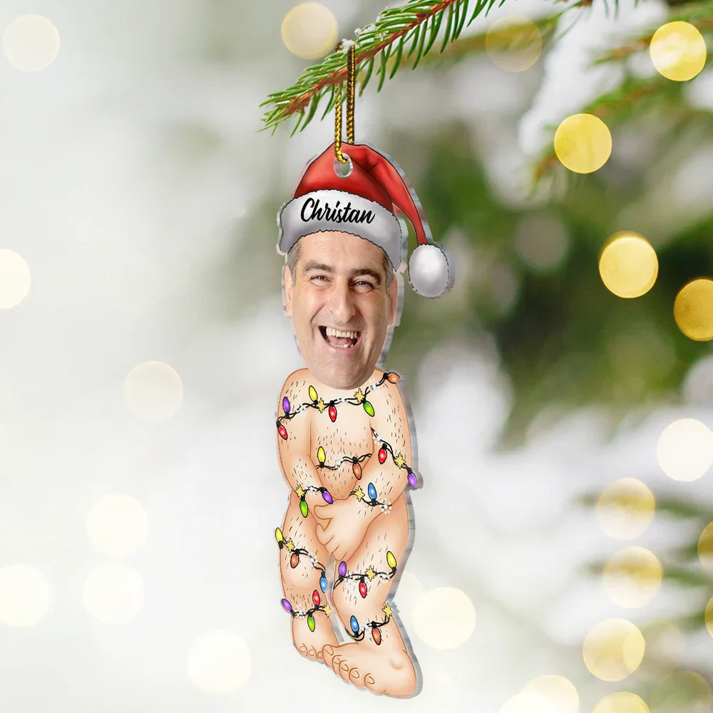 Custom Photo Funny Man Covering Himself - Personalized Cutout Acrylic Ornament ORNA1210