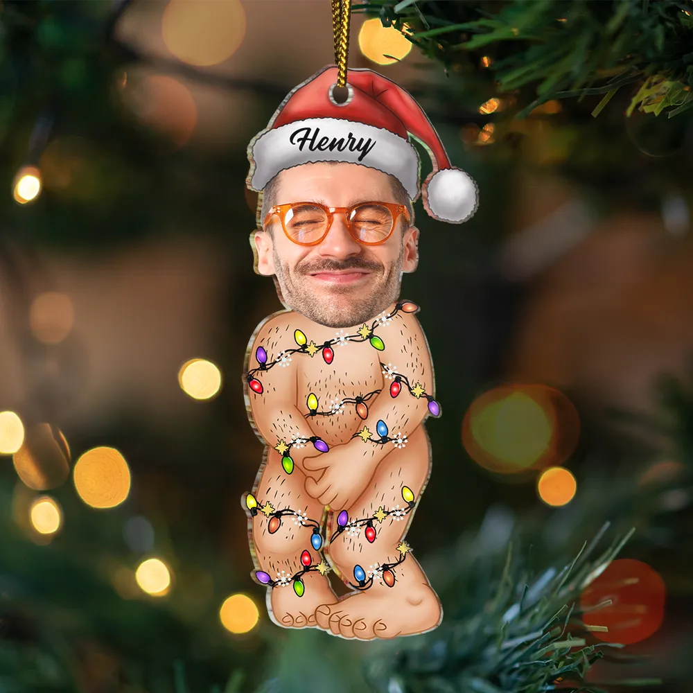 Custom Photo Funny Man Covering Himself - Personalized Cutout Acrylic Ornament ORNA1210