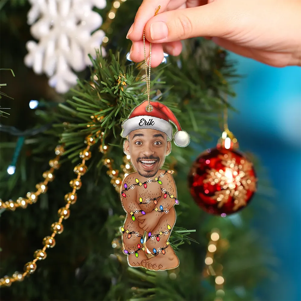 Custom Photo Funny Man Covering Himself - Personalized Cutout Acrylic Ornament ORNA1210