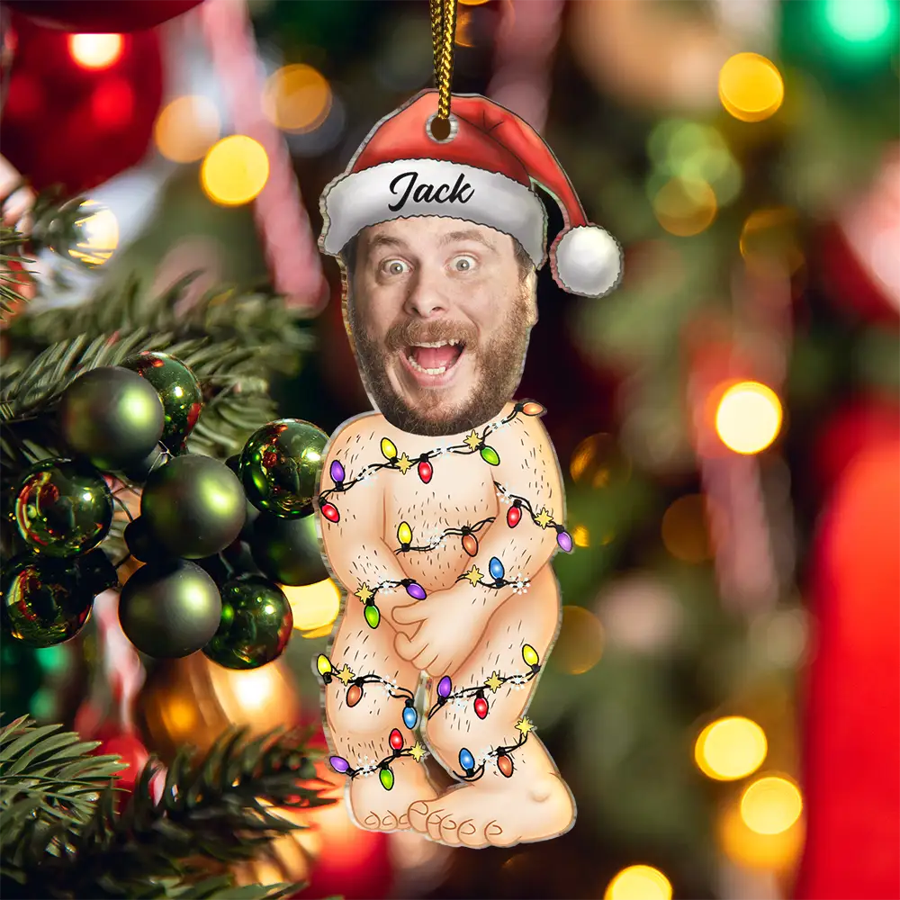 Custom Photo Funny Man Covering Himself - Personalized Cutout Acrylic Ornament ORNA1210