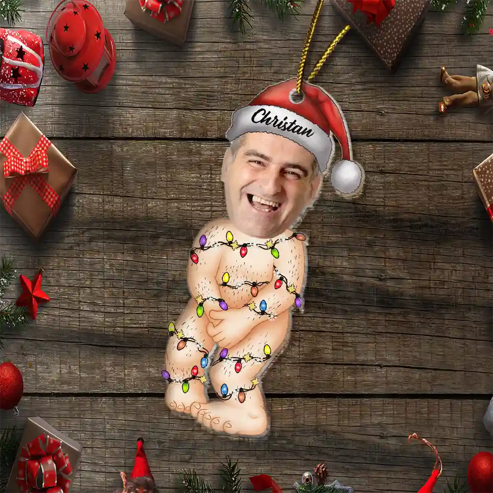Custom Photo Funny Man Covering Himself - Personalized Cutout Acrylic Ornament ORNA1210