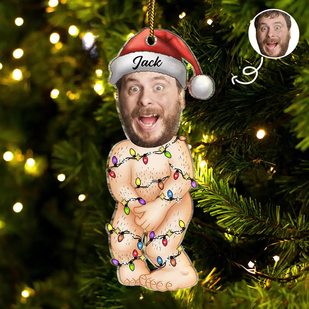 Custom Photo Funny Man Covering Himself - Personalized Cutout Acrylic Ornament ORNA1210