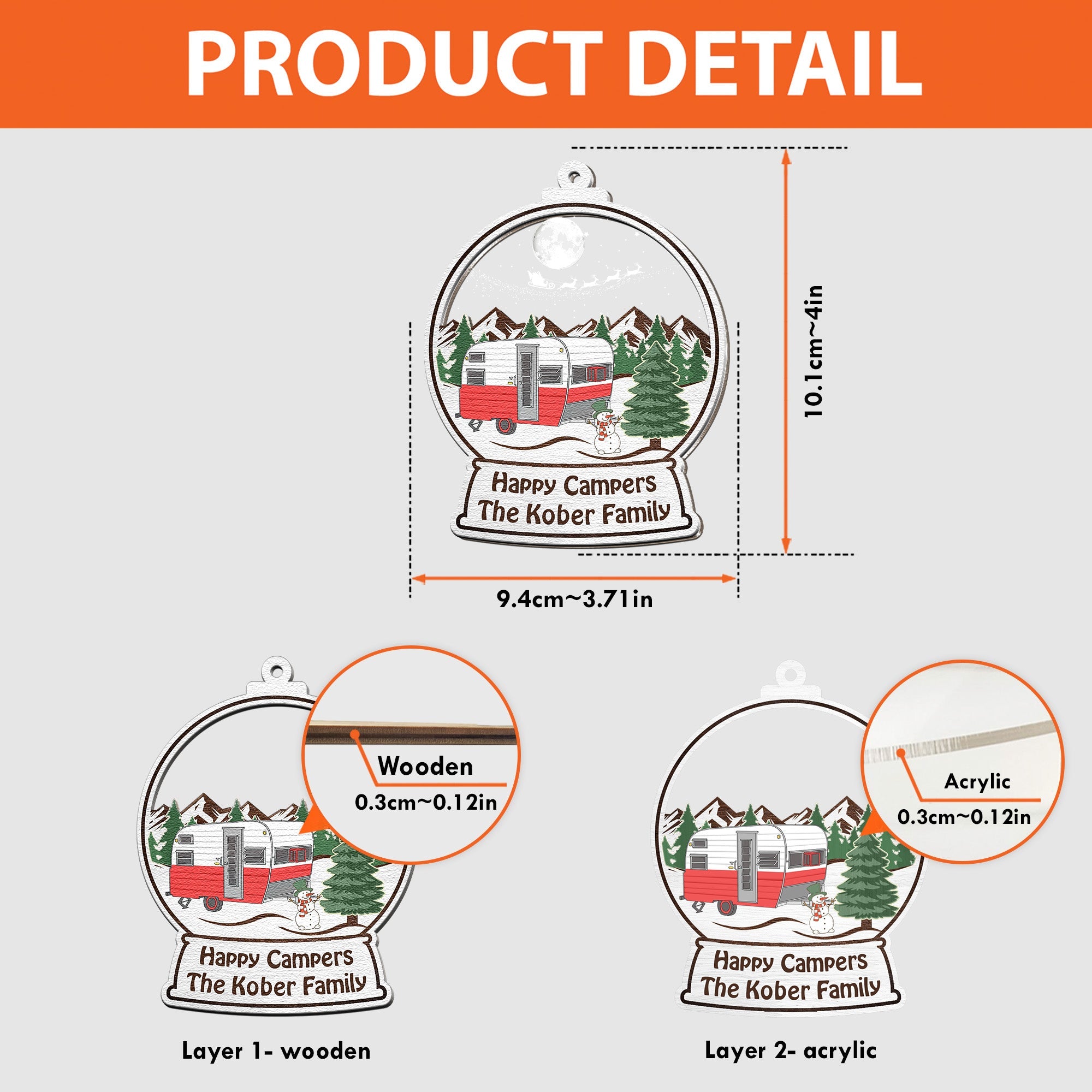 Happy Campers - Personalized Wood And Acrylic Ornament ORN0810