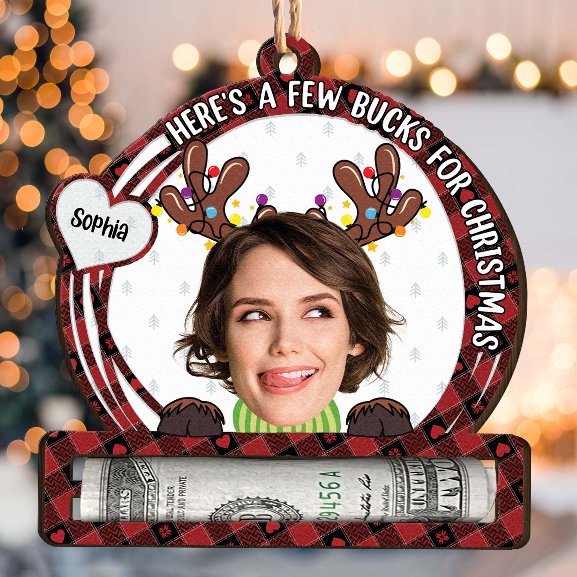 Here's A Few Bucks For Christmas - Personalized Wooden Photo Ornament ORN0810