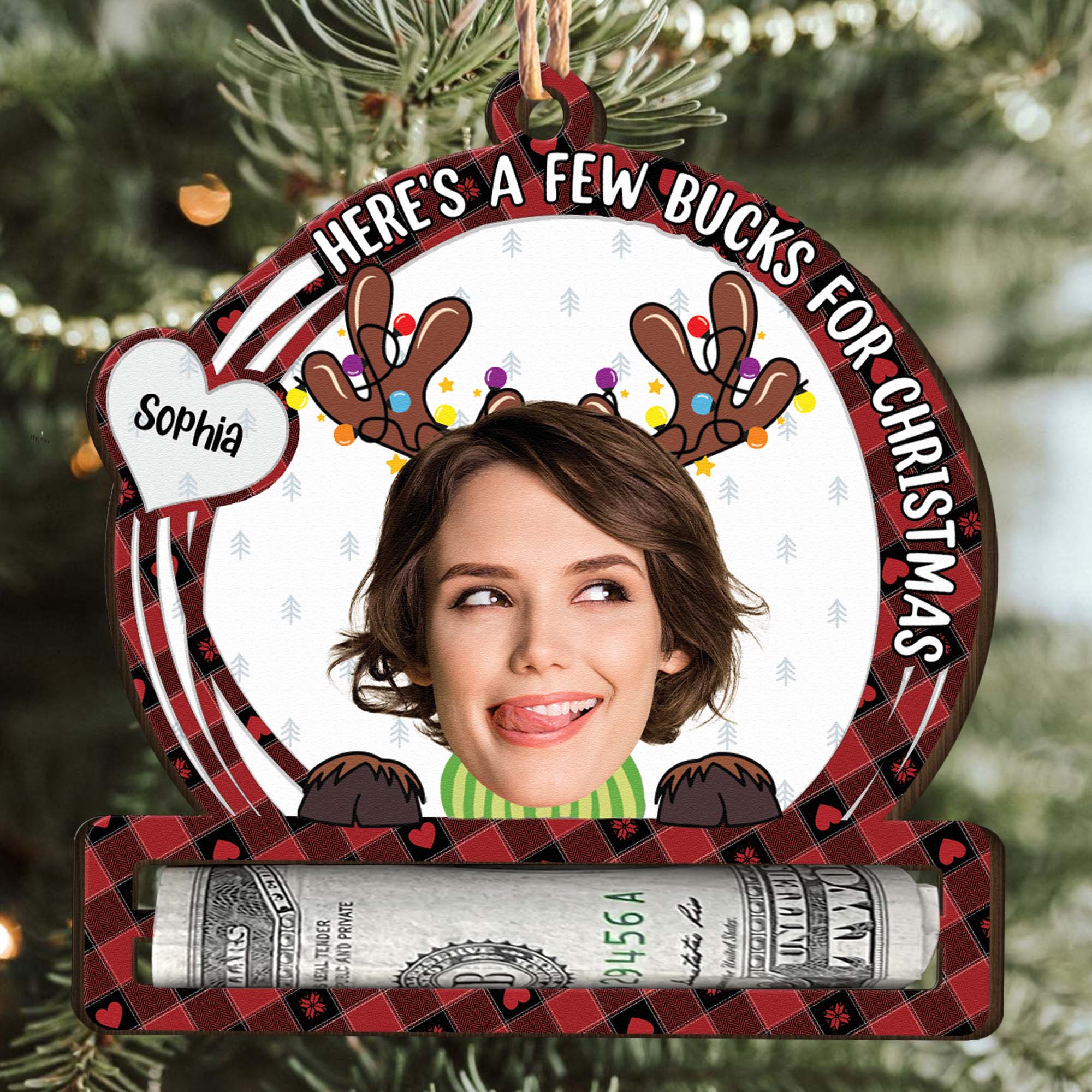 Here's A Few Bucks For Christmas - Personalized Wooden Photo Ornament ORN0810