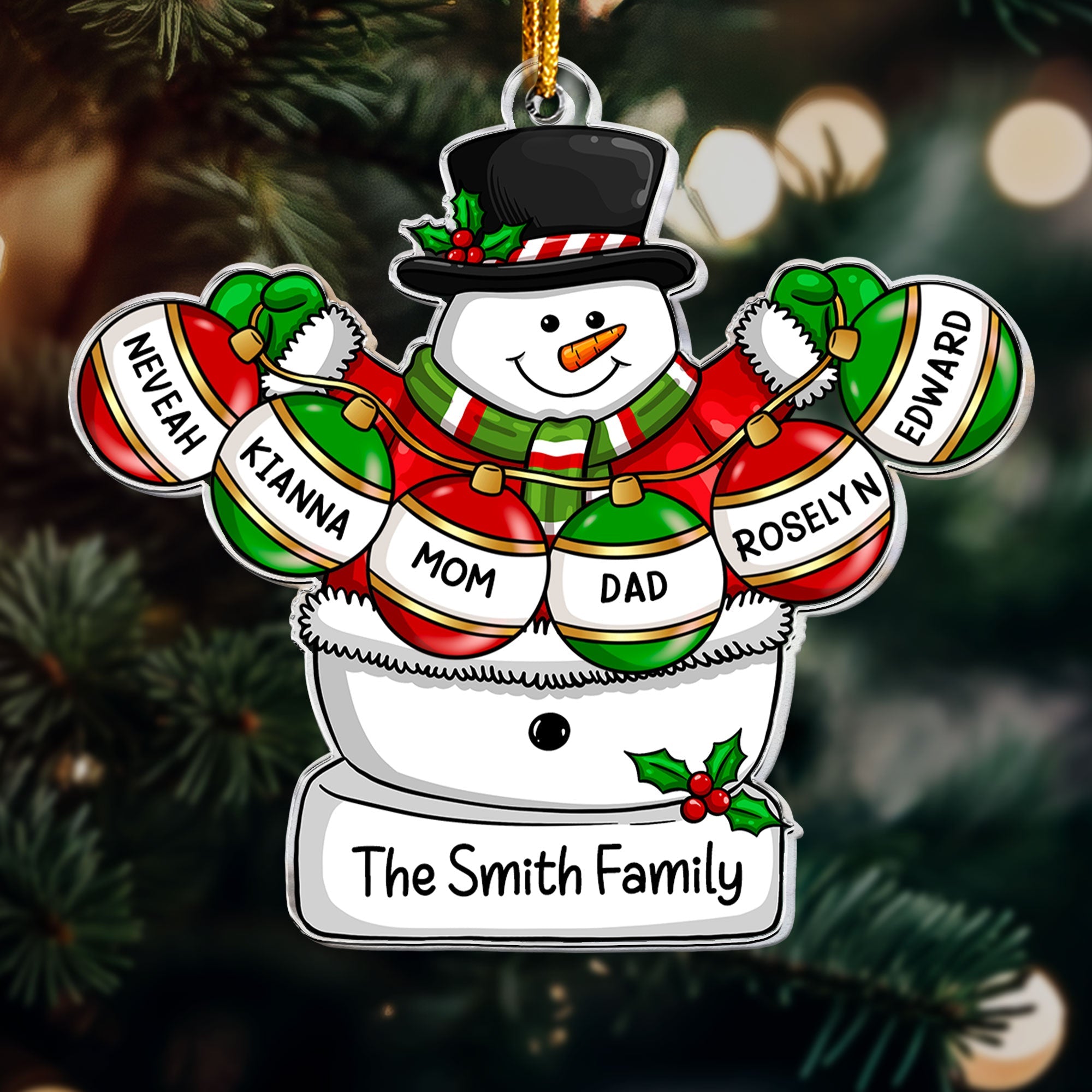 Holly Jolly Snowman Family - Personalized Acrylic Ornament ORN0810