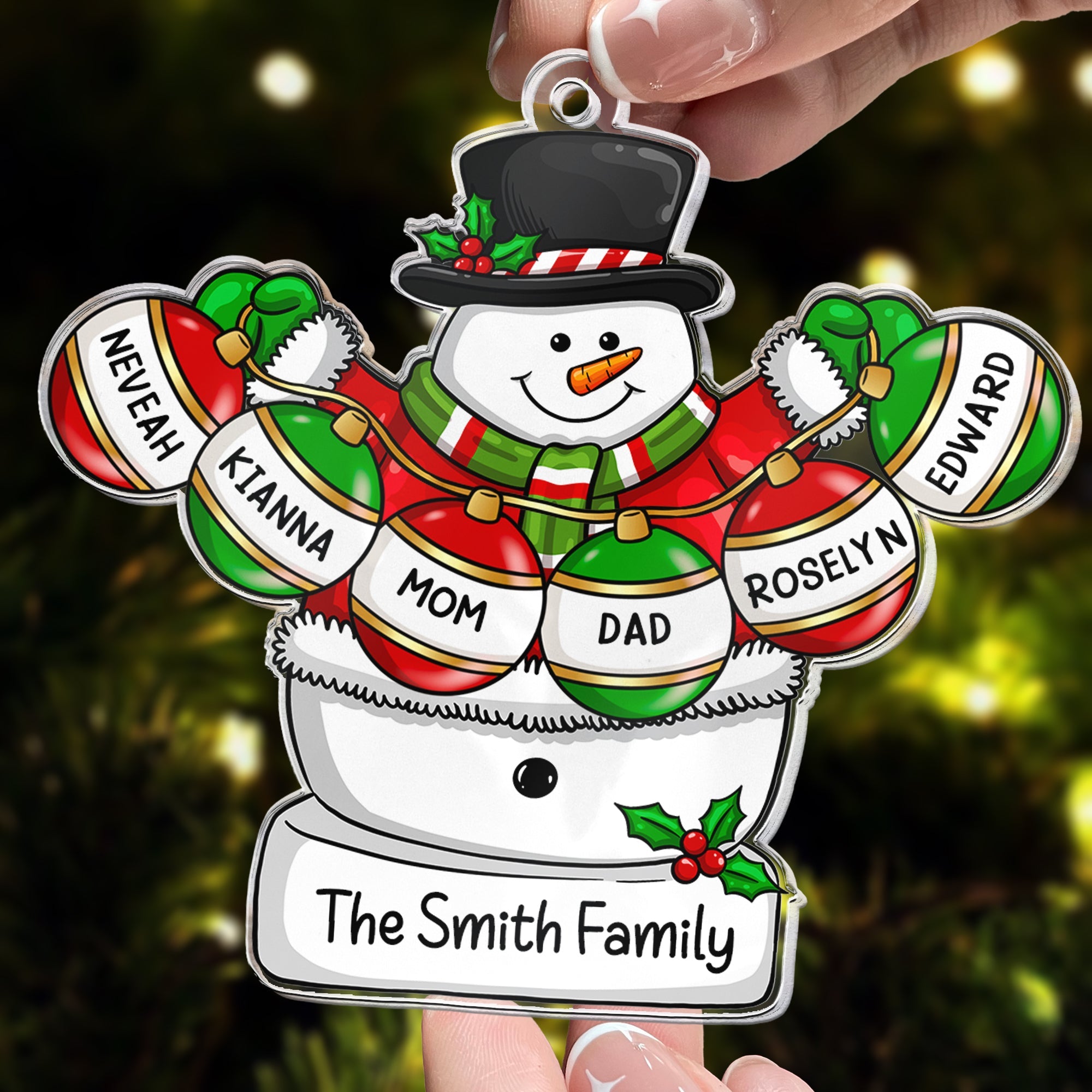 Holly Jolly Snowman Family - Personalized Acrylic Ornament ORN0810