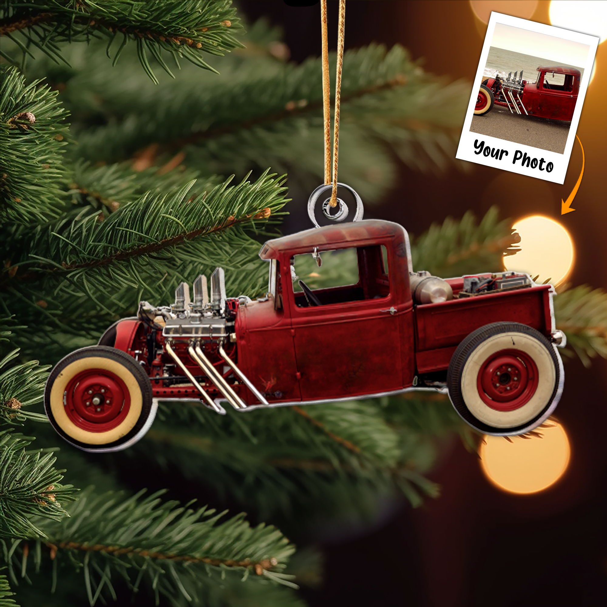 Hot Rod Rad Rod Engine Gift - Personalized Acrylic Photo Ornament ORN0810