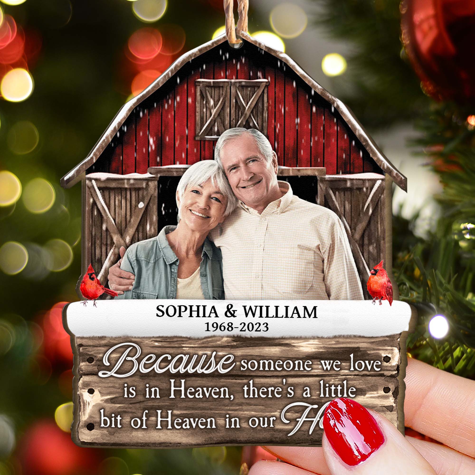 I Am Always With You Memorial Red Barn - Personalized Wooden Ornament ORN0810