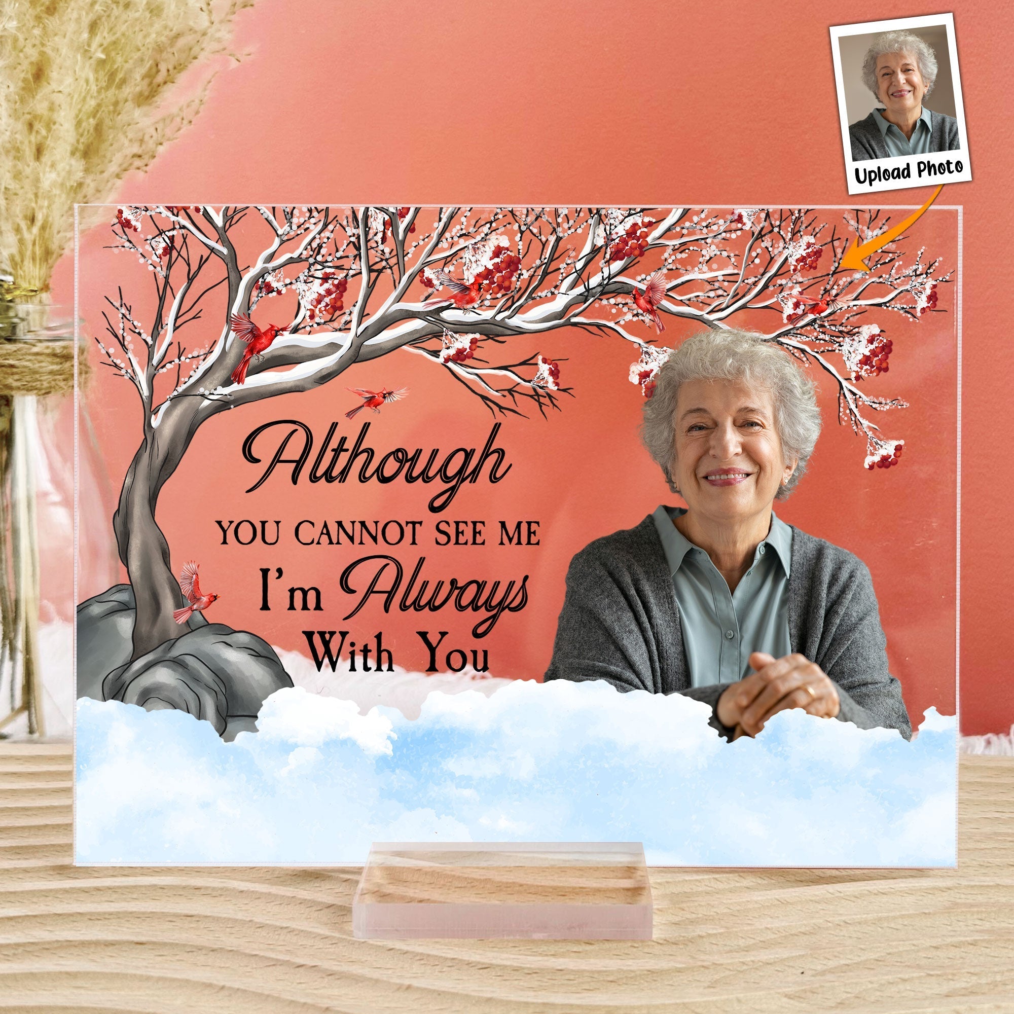 I Am Always With You - Red Berries Tree - Personalized Acrylic Photo Plaque ORN0810