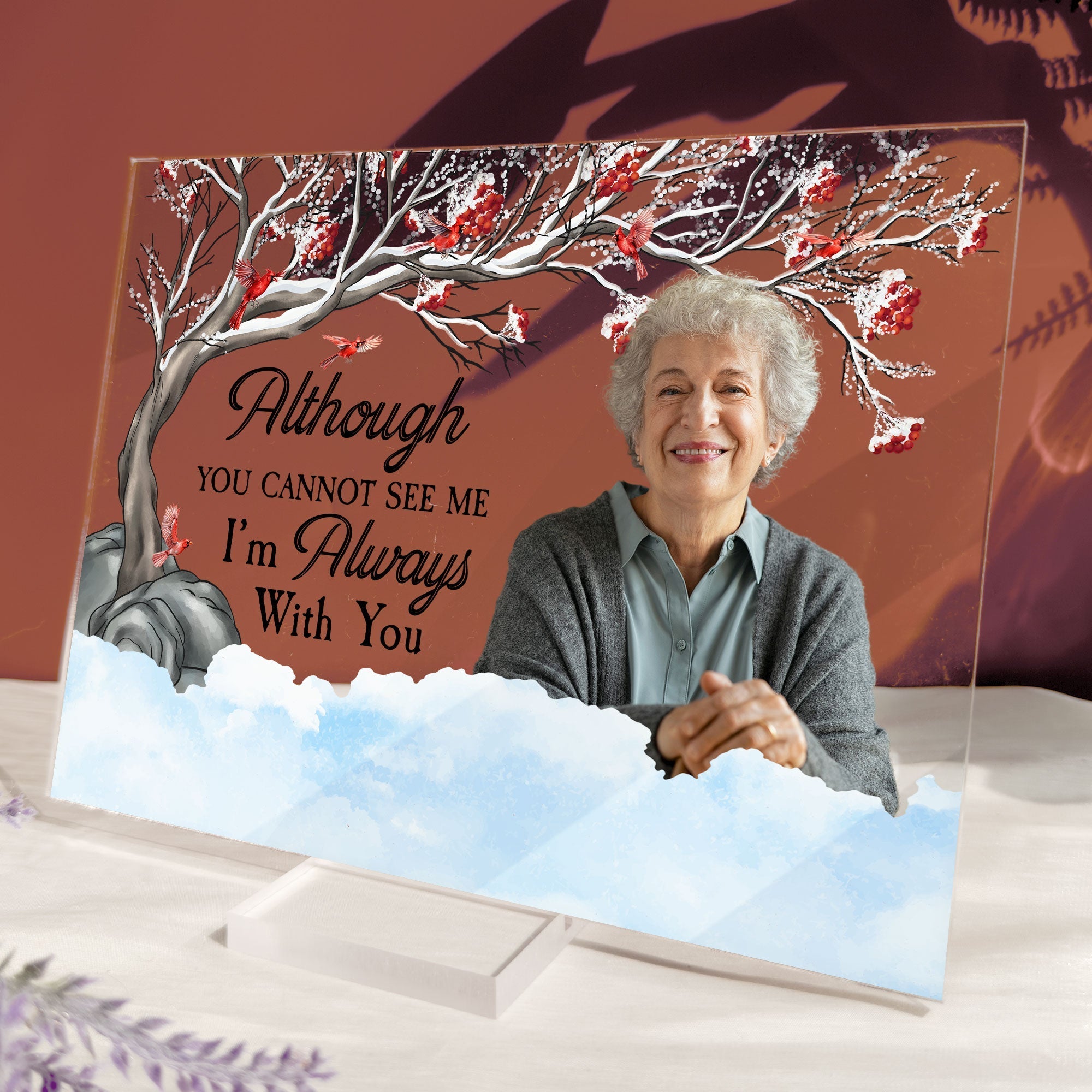 I Am Always With You - Red Berries Tree - Personalized Acrylic Photo Plaque ORN0810