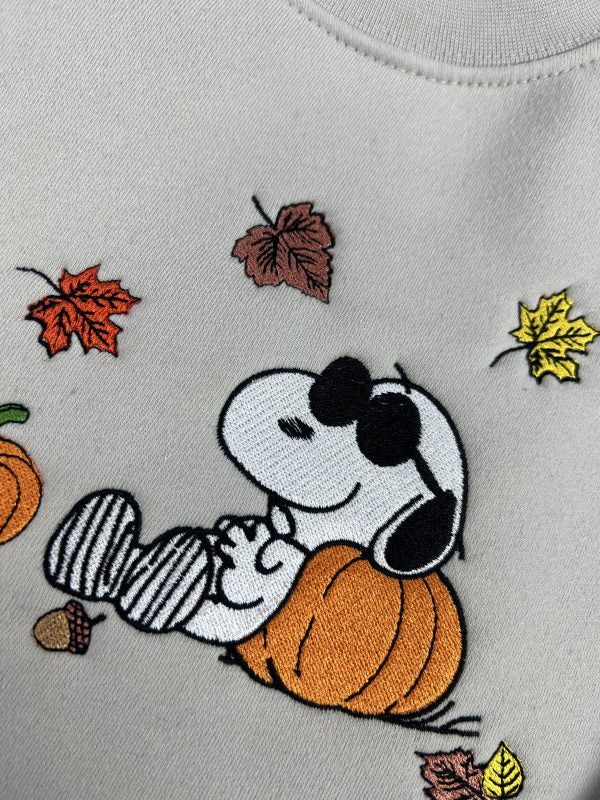 Snoopy Fall Embroidered Sweatshirt; Cartoon Snoopy Halloween Sweatshirt EMHA0509