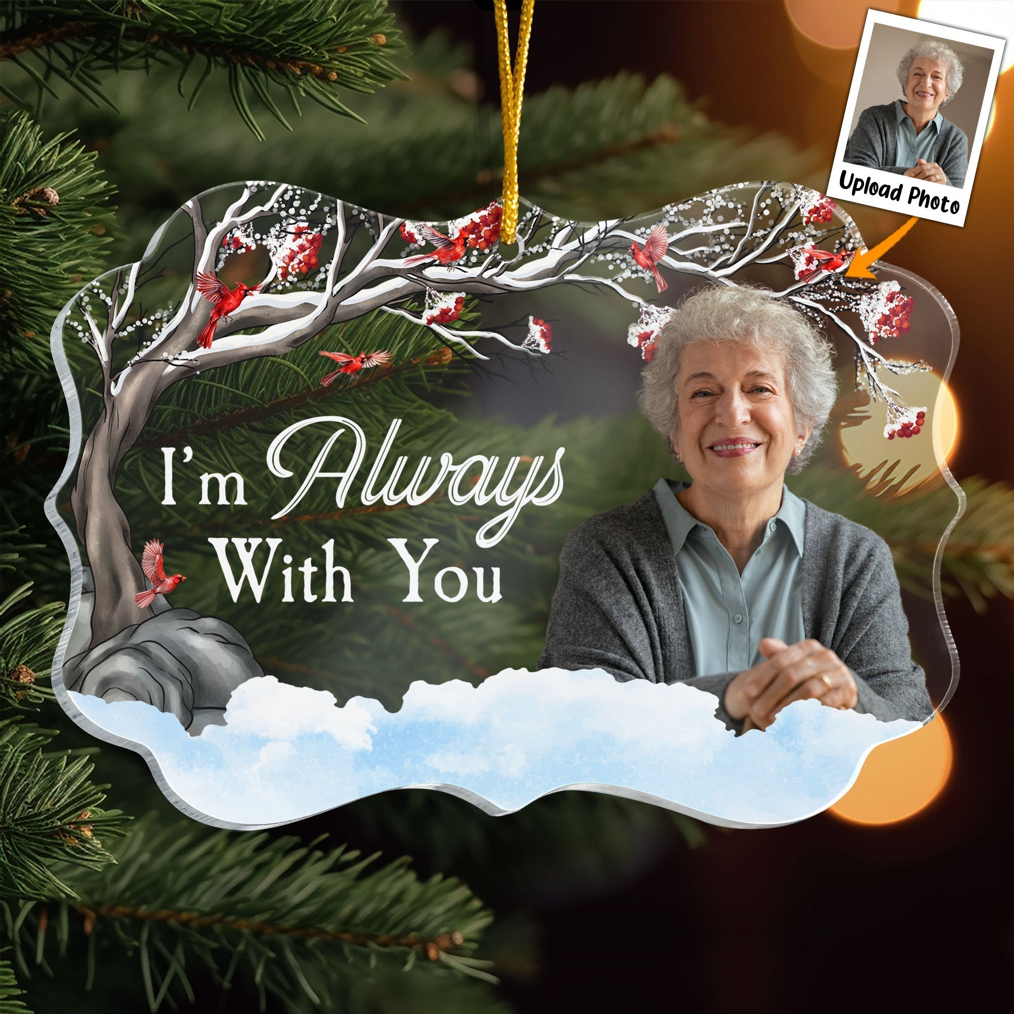I'm Always With You - Red Berries Tree - Personalized Acrylic Photo Ornament ORN0810