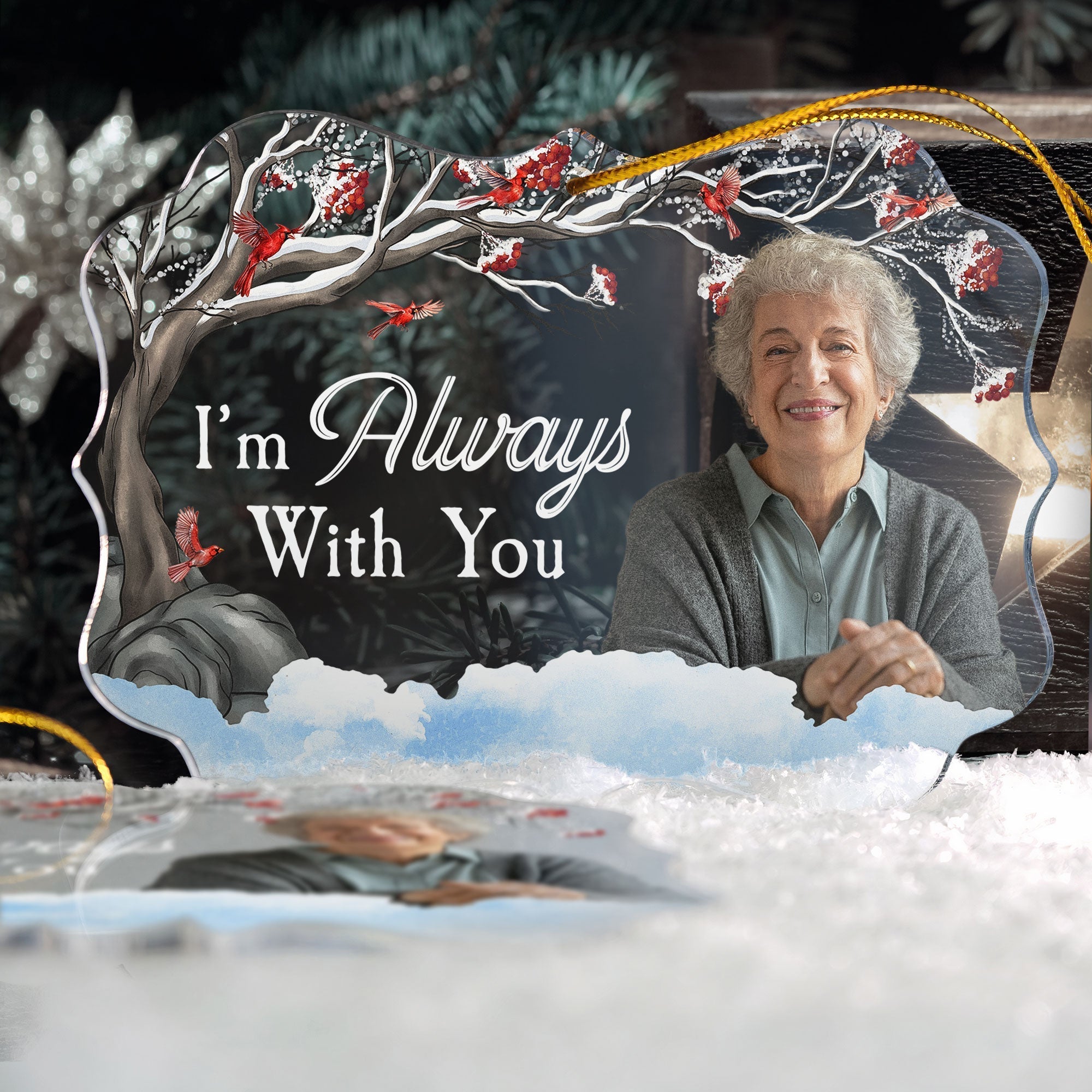 I'm Always With You - Red Berries Tree - Personalized Acrylic Photo Ornament ORN0810