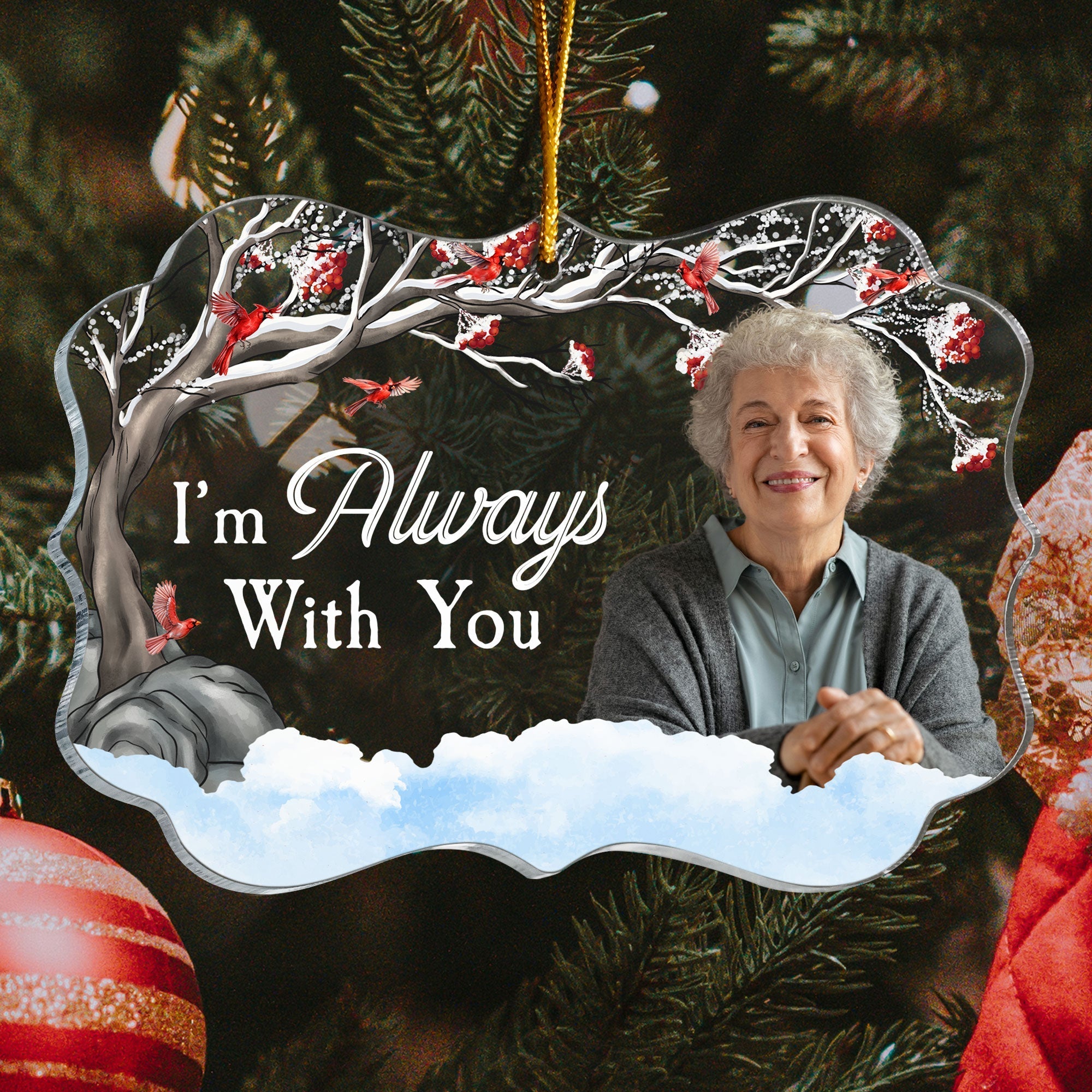 I'm Always With You - Red Berries Tree - Personalized Acrylic Photo Ornament ORN0810
