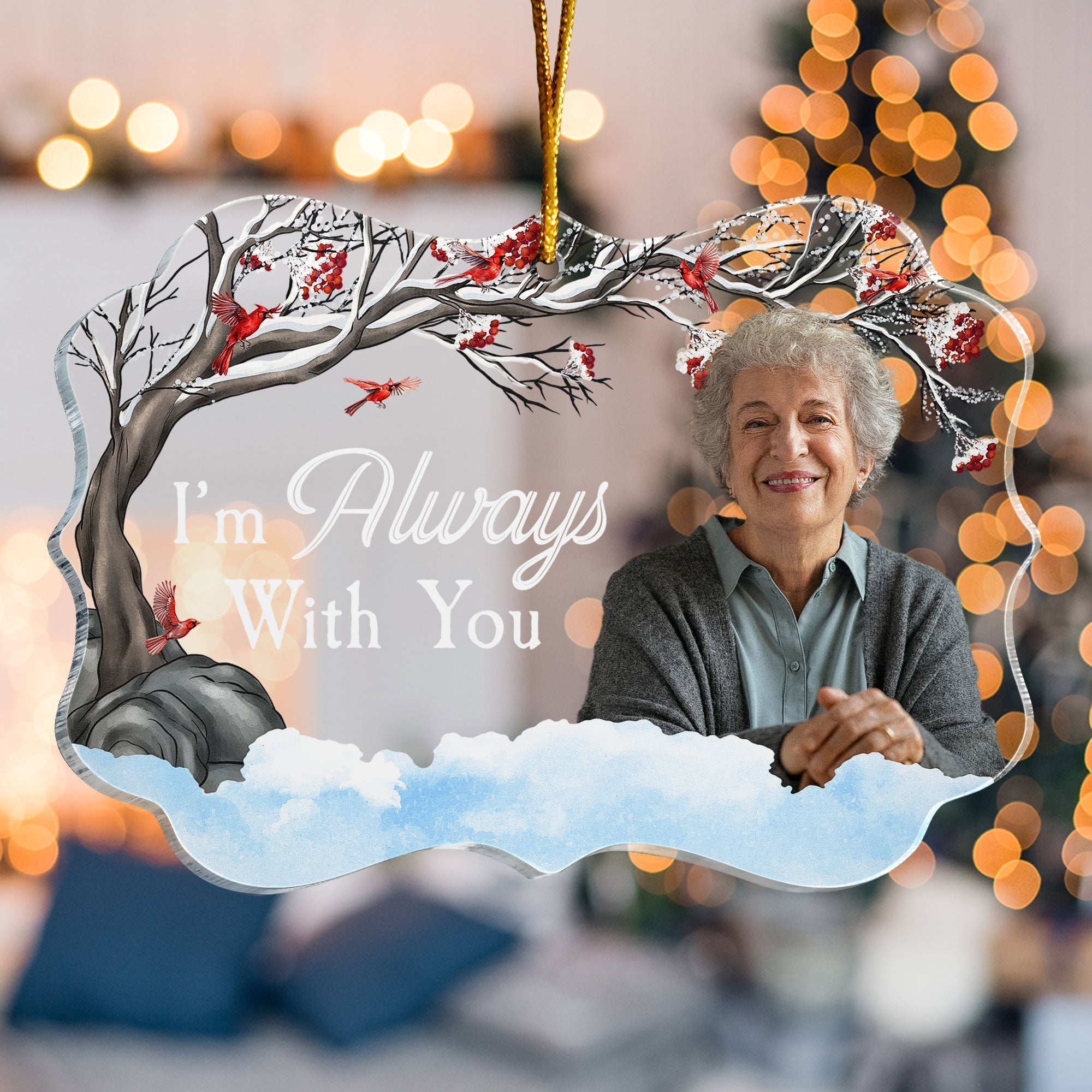 I'm Always With You - Red Berries Tree - Personalized Acrylic Photo Ornament ORN0810