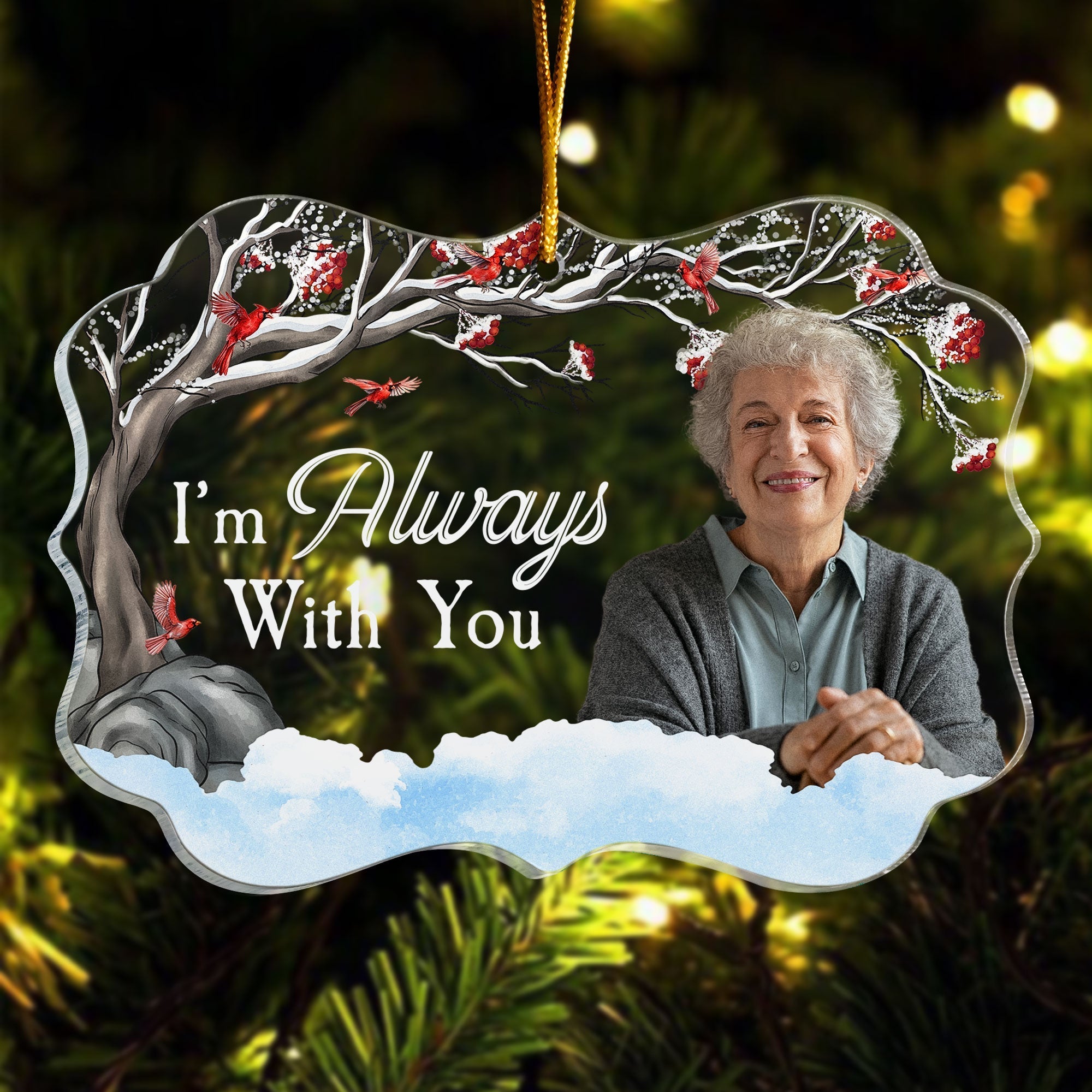 I'm Always With You - Red Berries Tree - Personalized Acrylic Photo Ornament ORN0810