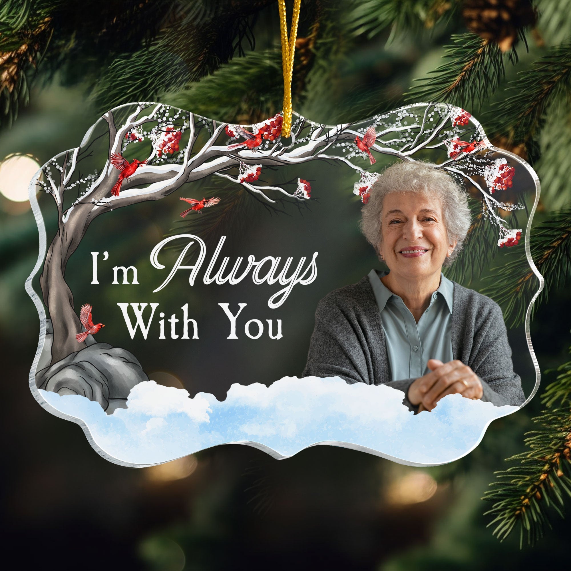 I'm Always With You - Red Berries Tree - Personalized Acrylic Photo Ornament ORN0810