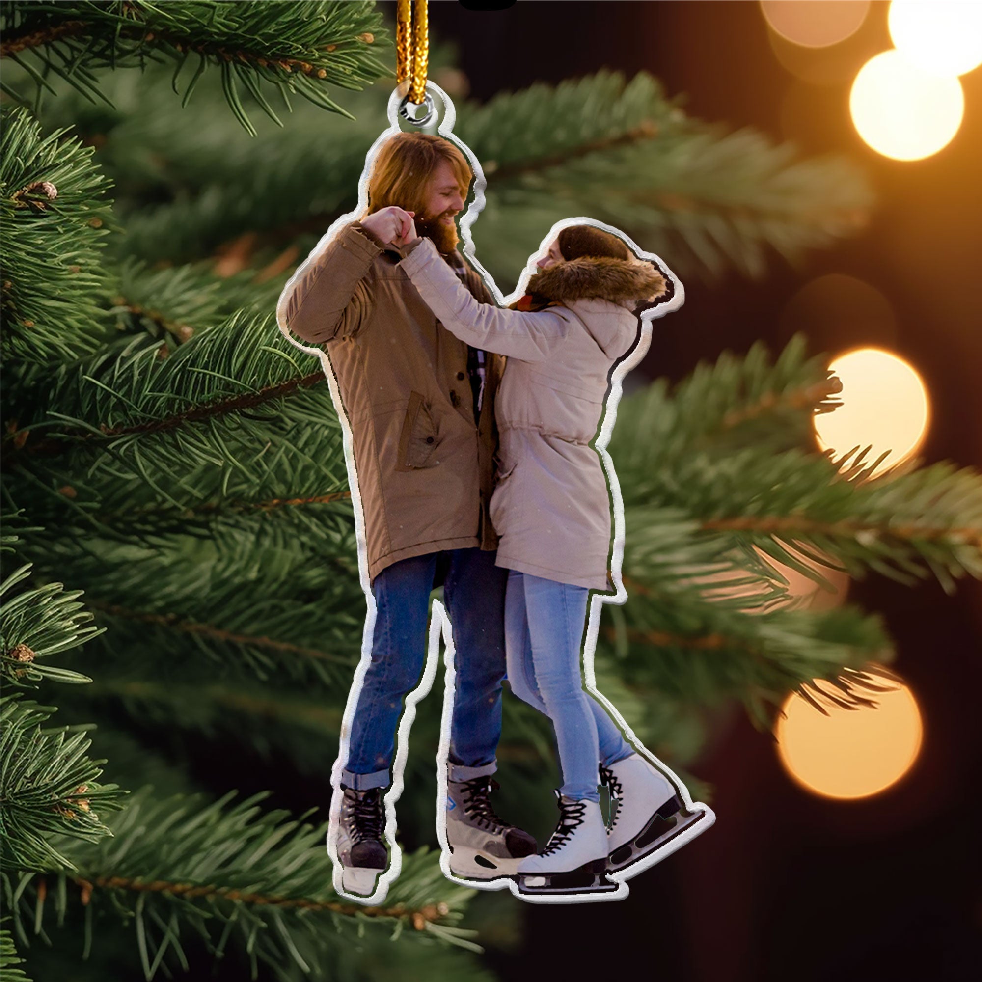 Ice Skating Gifts For Family Couple - Personalized Acrylic Photo Ornament ORN0810
