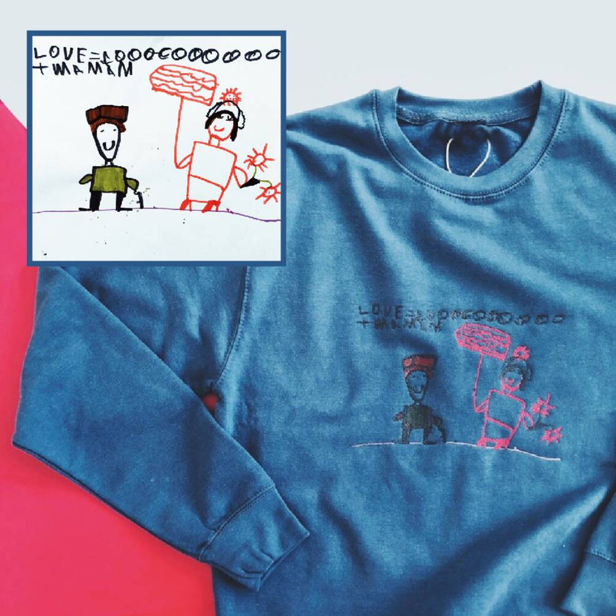 Embroidered gifts for Mom Grandmother, Children's Drawing Art Work Embroidered Sweatshirt, Hoodie em3