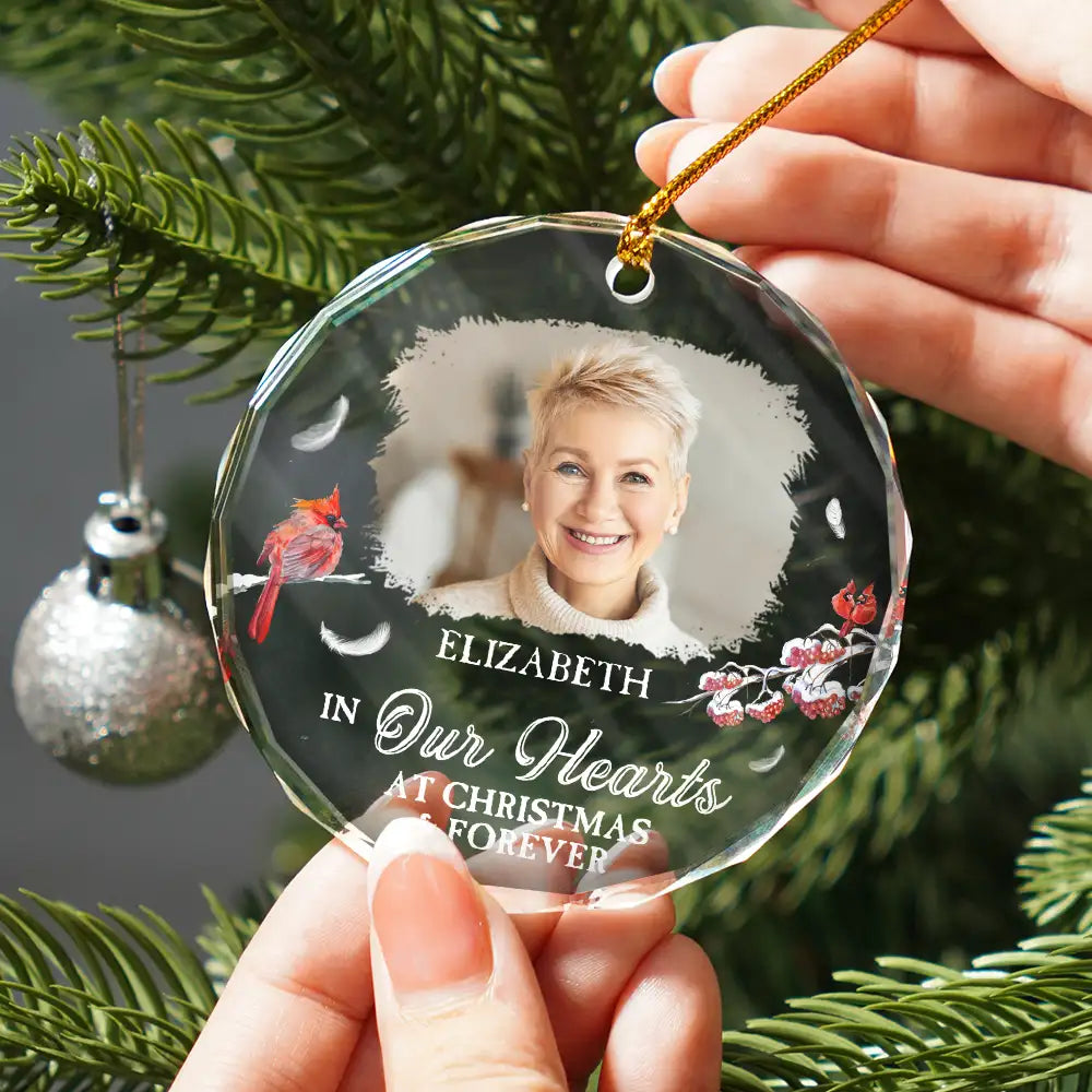 Custom Photo First Christmas In Heaven - Personalized Circle Glass Ornament ORNA1210