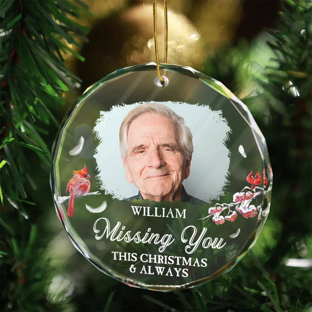 Custom Photo First Christmas In Heaven - Personalized Circle Glass Ornament ORNA1210