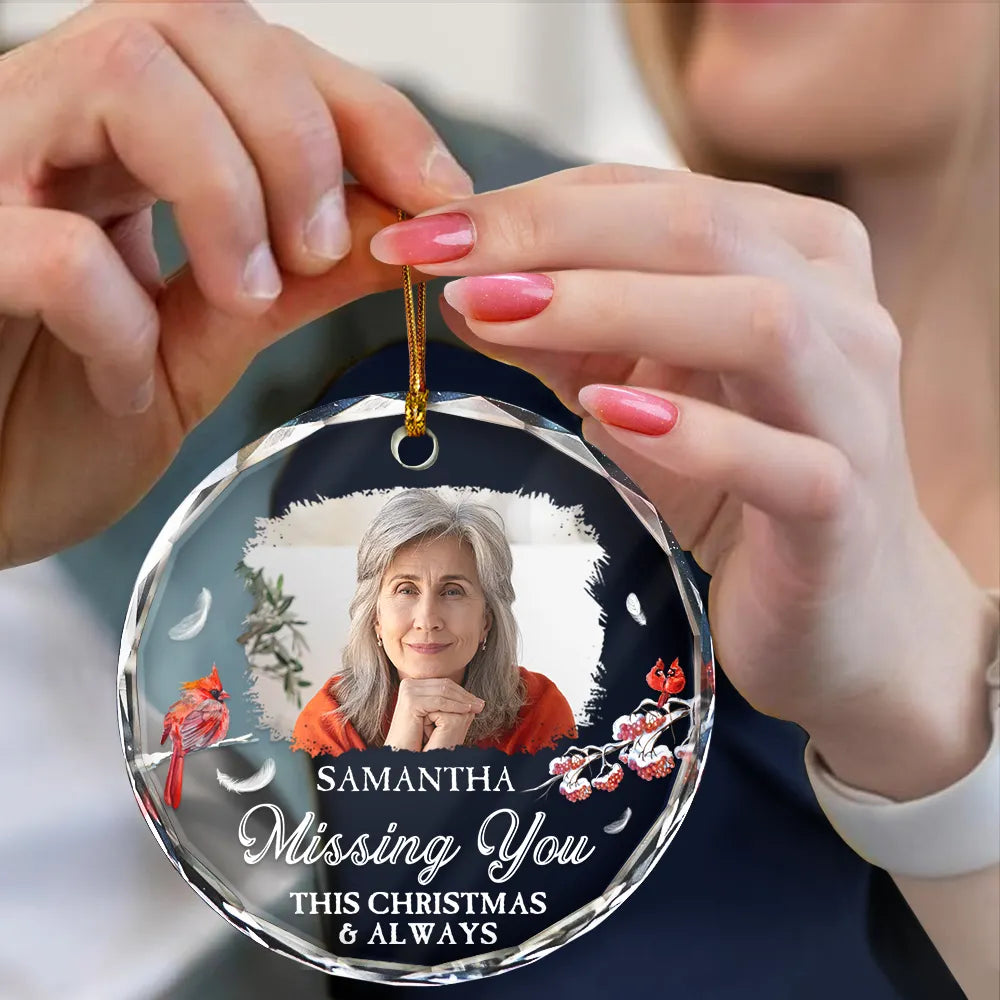Custom Photo First Christmas In Heaven - Personalized Circle Glass Ornament ORNA1210
