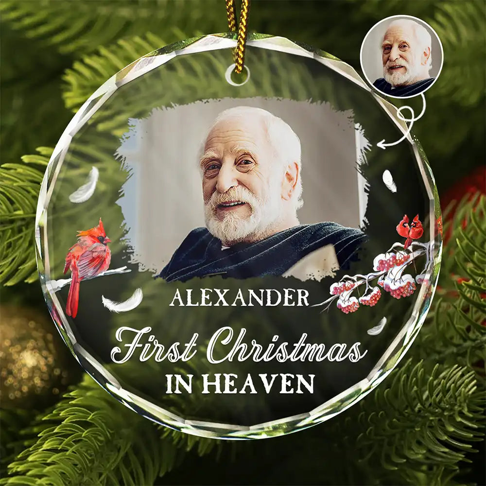 Custom Photo First Christmas In Heaven - Personalized Circle Glass Ornament ORNA1210