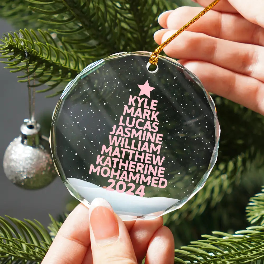 Christmas Tree Family Bestie Coworker Custom Name - Personalized Circle Glass Ornament ORNA1210