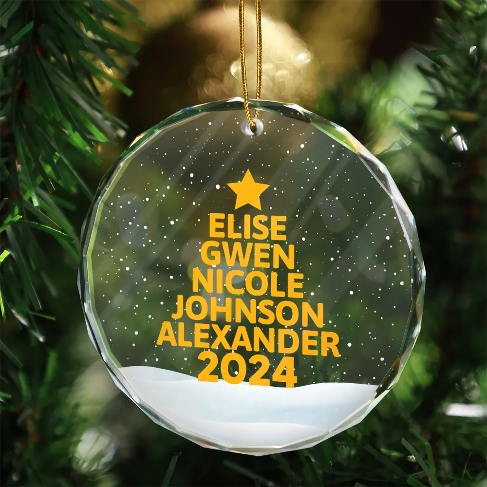 Christmas Tree Family Bestie Coworker Custom Name - Personalized Circle Glass Ornament ORNA1210