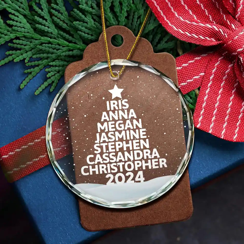 Christmas Tree Family Bestie Coworker Custom Name - Personalized Circle Glass Ornament ORNA1210