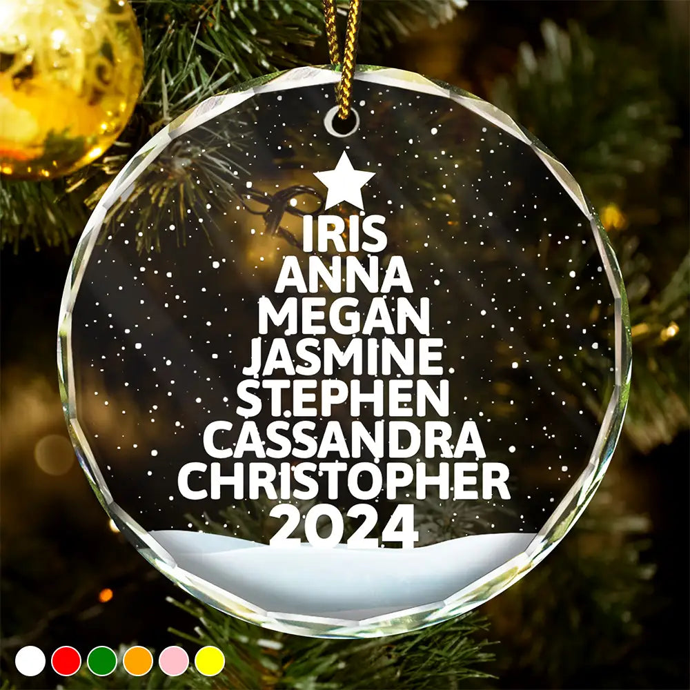 Christmas Tree Family Bestie Coworker Custom Name - Personalized Circle Glass Ornament ORNA1210