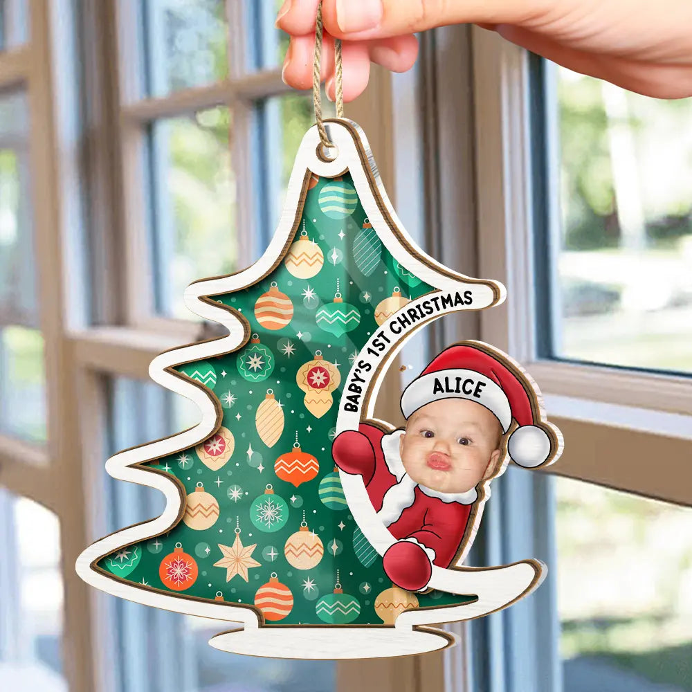 Custom Photo Christmas Tree Baby Santa - Personalized Suncatcher Ornament ORNA1210