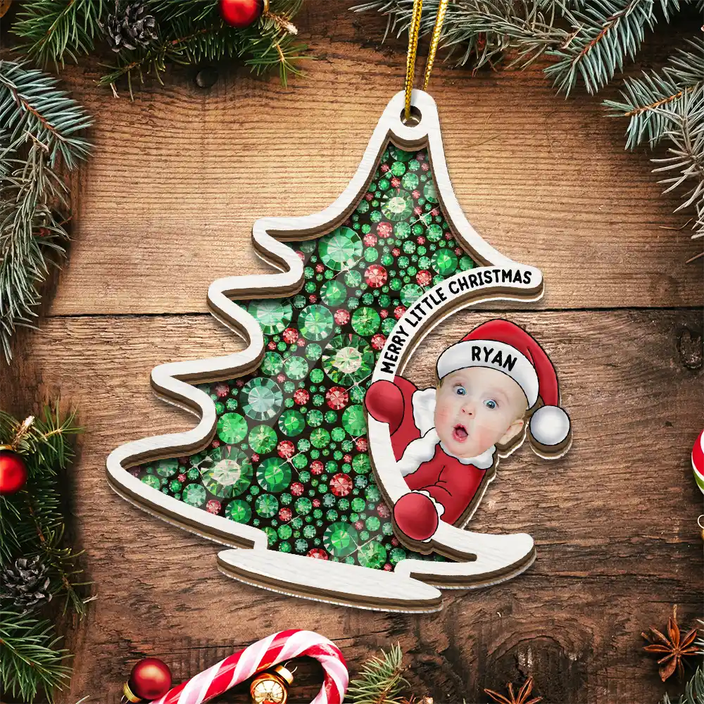 Custom Photo Christmas Tree Baby Santa - Personalized Suncatcher Ornament ORNA1210