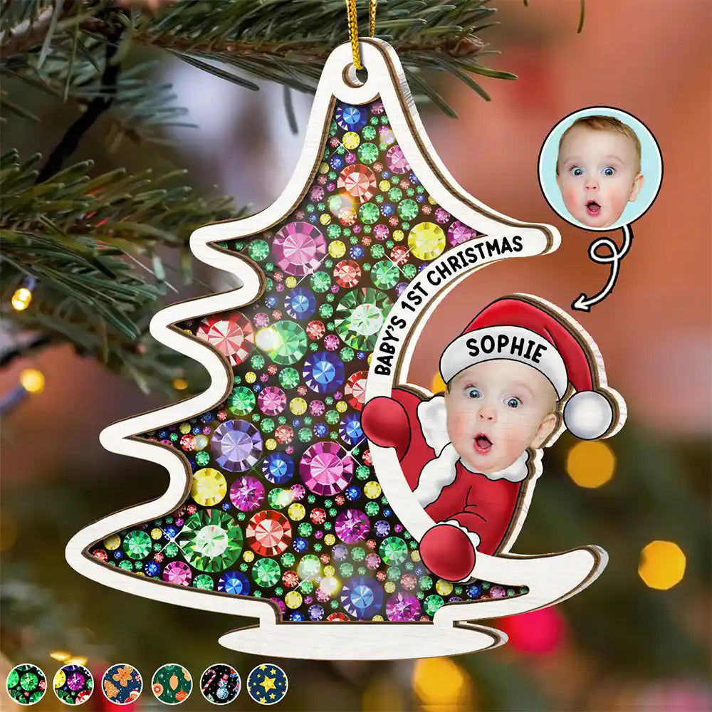 Custom Photo Christmas Tree Baby Santa - Personalized Suncatcher Ornament ORNA1210