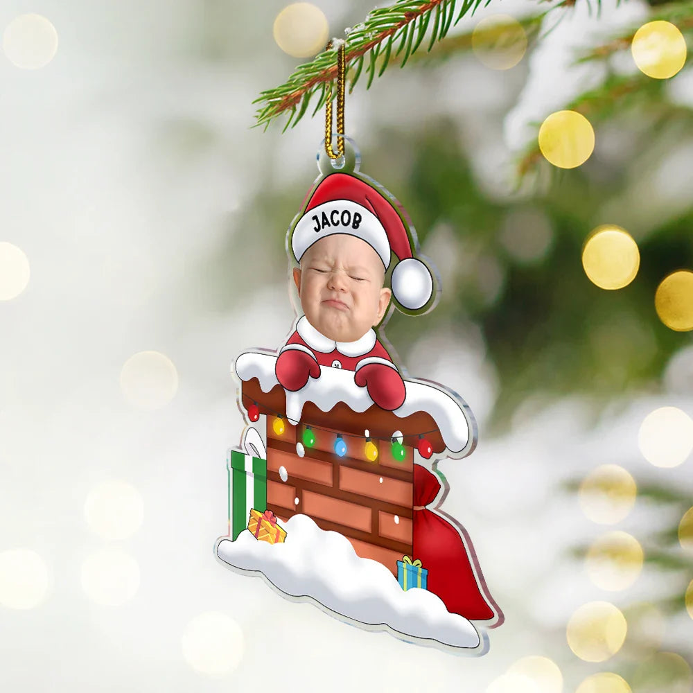 Custom Photo Christmas Santa Baby Down The Chimney - Personalized Cutout Acrylic Ornament ORNA1210