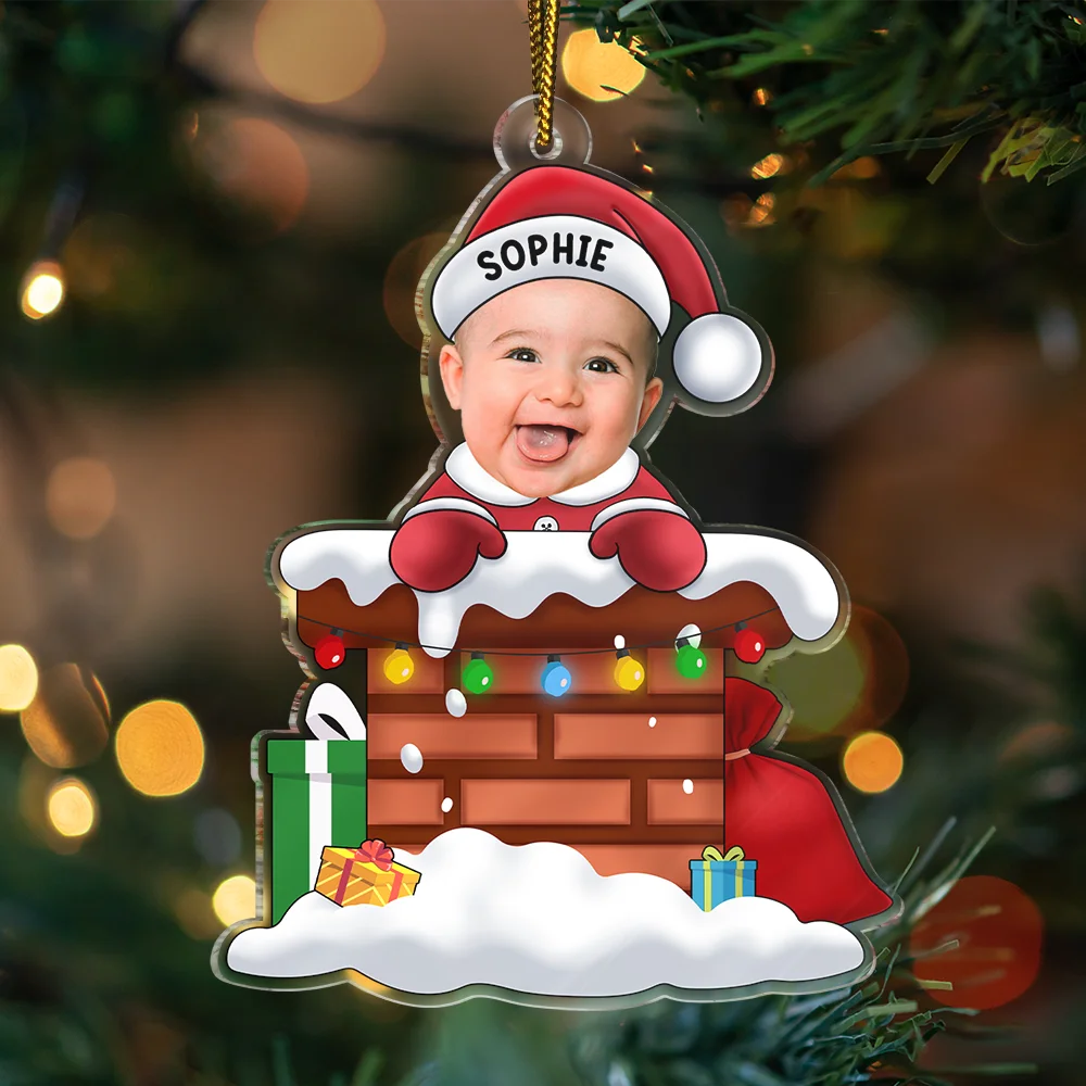 Custom Photo Christmas Santa Baby Down The Chimney - Personalized Cutout Acrylic Ornament ORNA1210