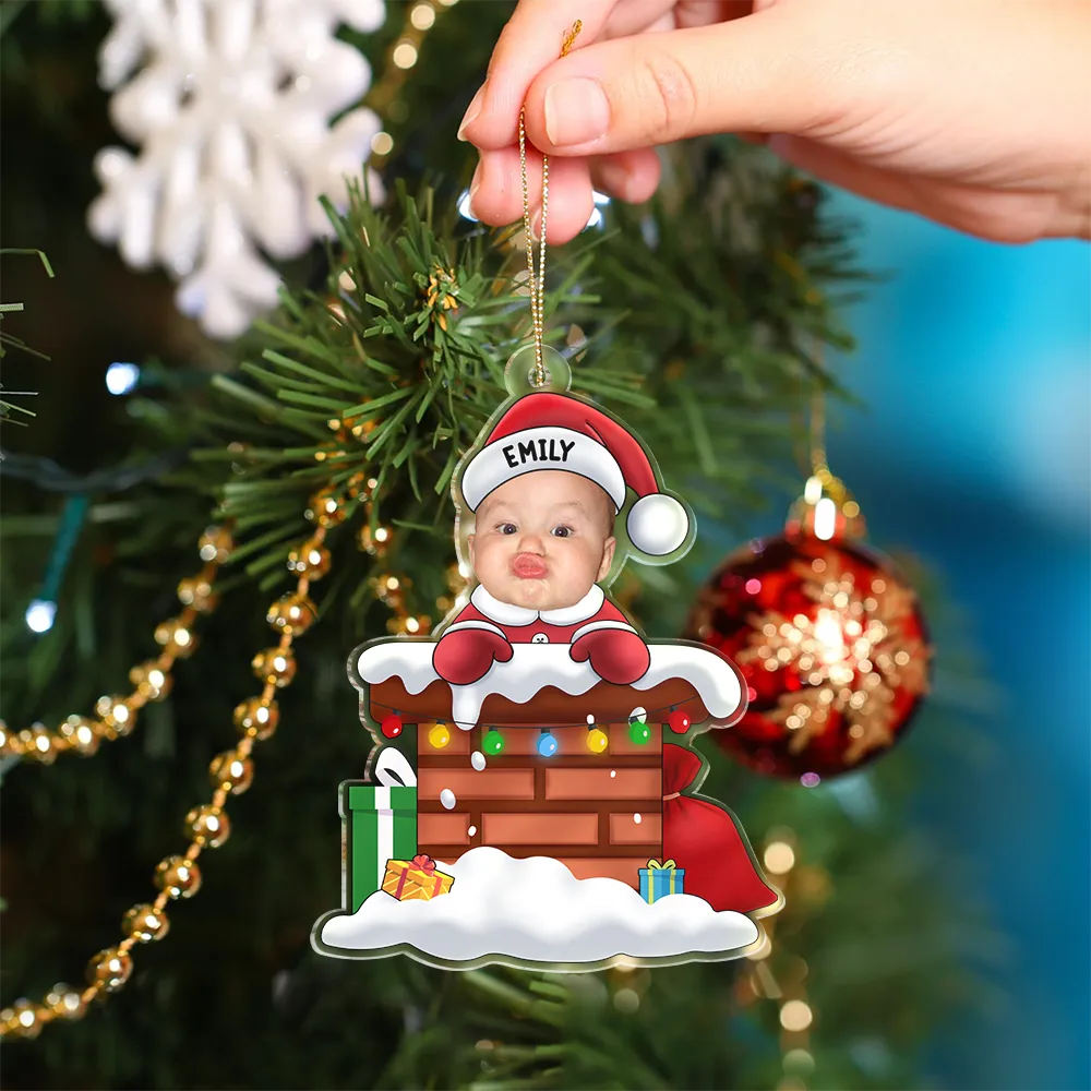 Custom Photo Christmas Santa Baby Down The Chimney - Personalized Cutout Acrylic Ornament ORNA1210