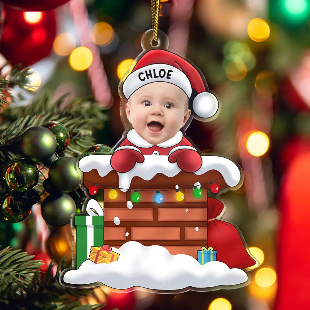 Custom Photo Christmas Santa Baby Down The Chimney - Personalized Cutout Acrylic Ornament ORNA1210