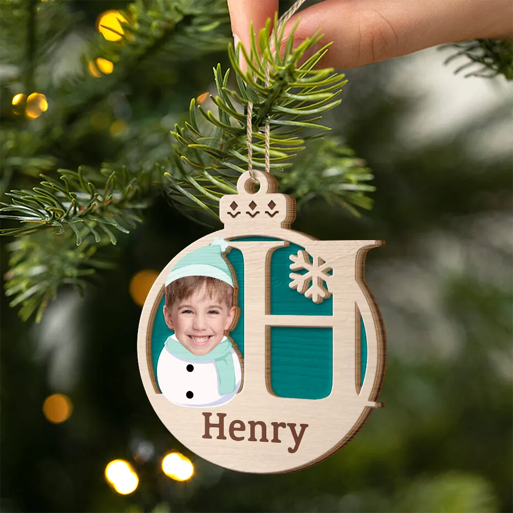 Custom Photo Christmas Snowman Monogram - Personalized 2-Layered Wooden Ornament ORNA1210