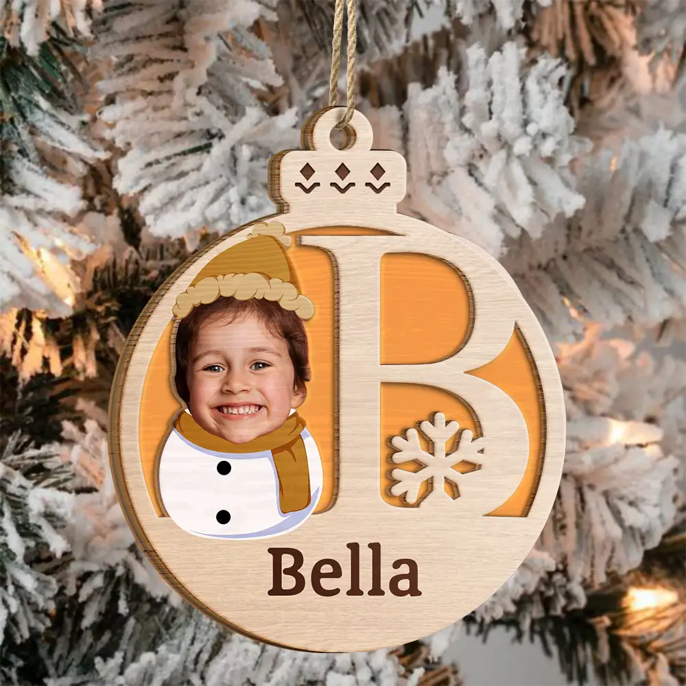 Custom Photo Christmas Snowman Monogram - Personalized 2-Layered Wooden Ornament ORNA1210